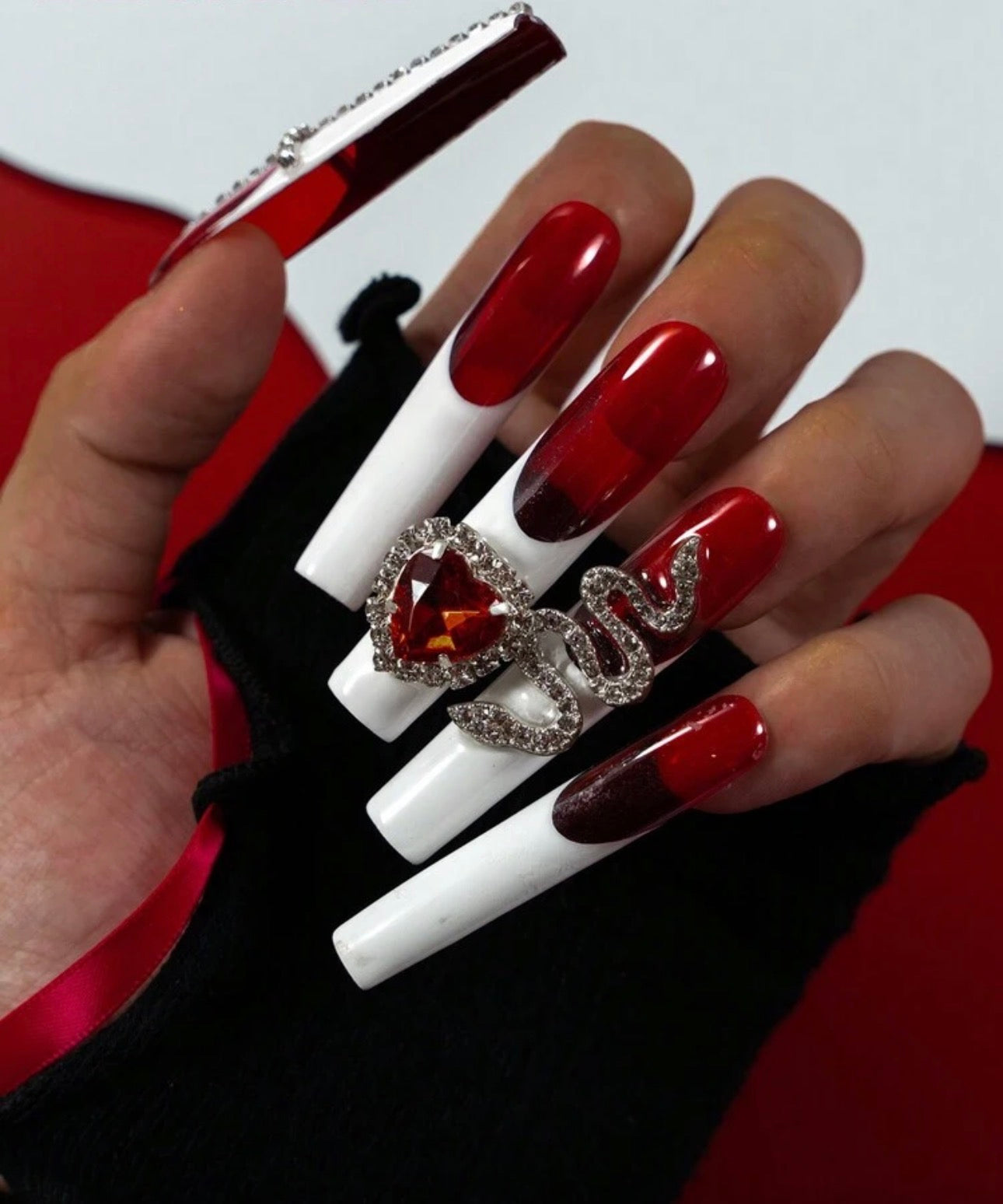 Red & White Heart, Snake And Cross Diamond Rhinestone
