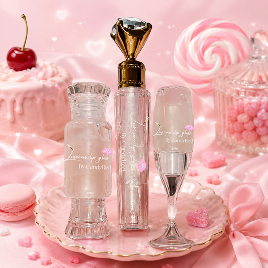 (3 Piece Set)  Extra Clear Candy Tube, Faux Wand,Wine Glass   Luscious Lip Gloss