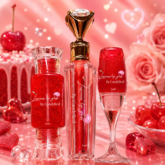 (3 Piece Set) Candy Red Wine Glass, Faux Wand And Candy Tube  Luscious Lip Gloss