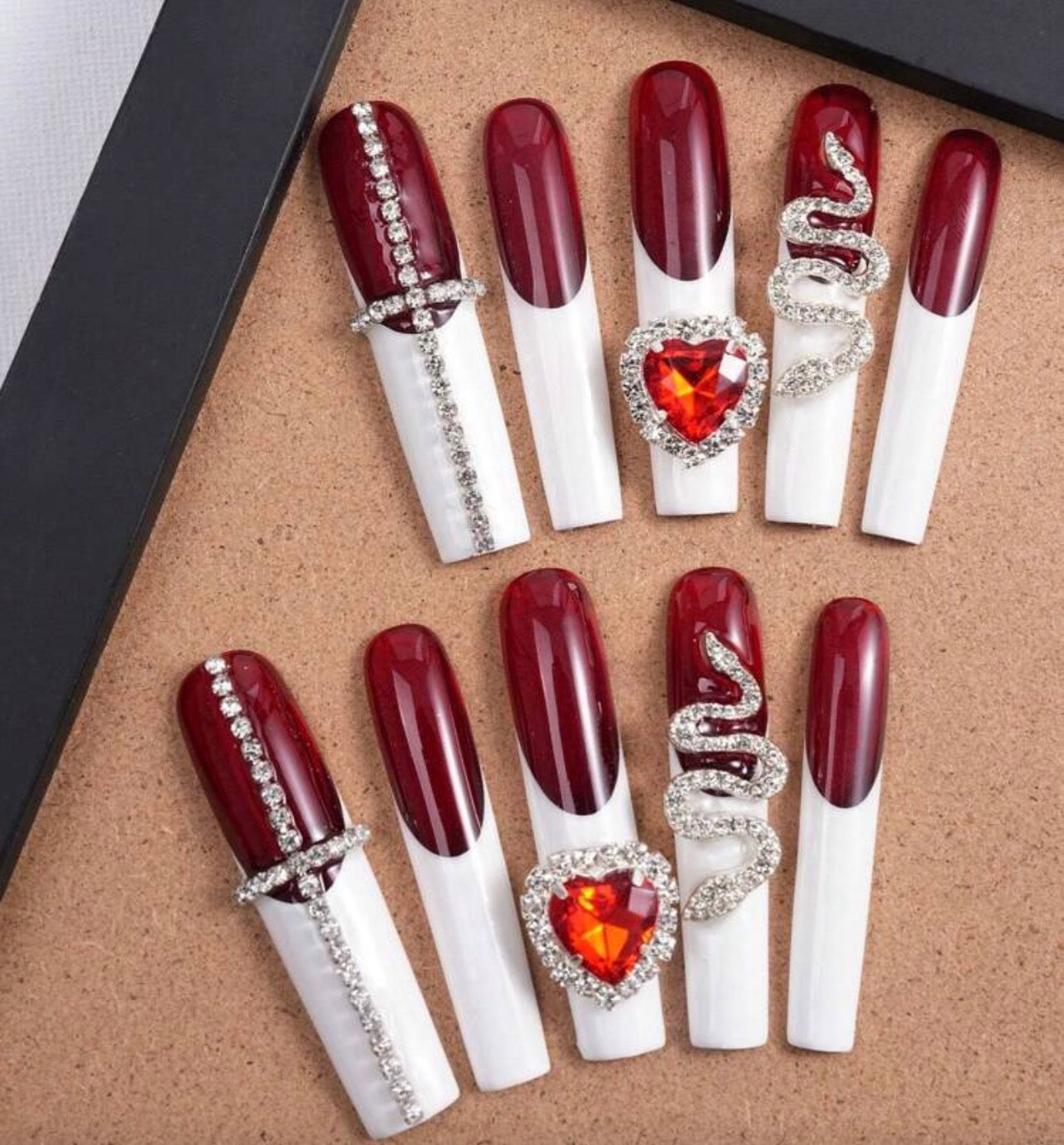 Red & White Heart, Snake And Cross Diamond Rhinestone