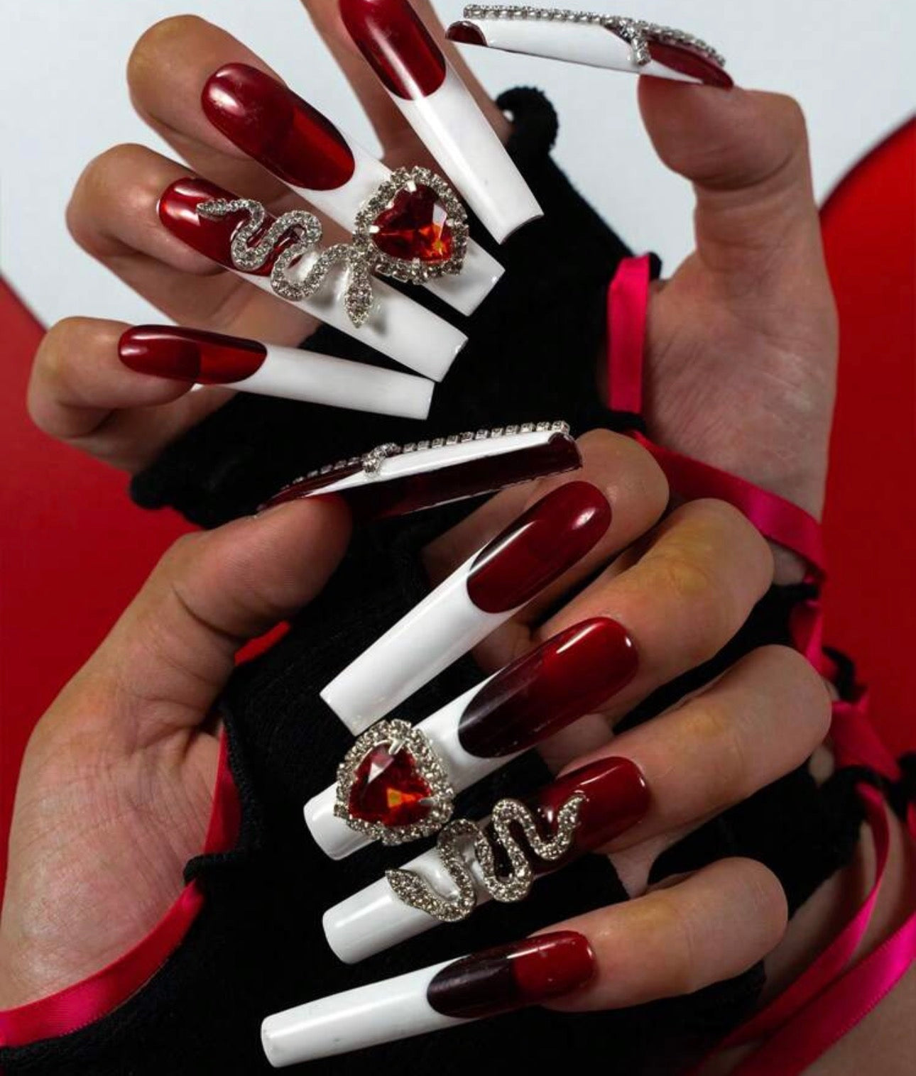 Red & White Heart, Snake And Cross Diamond Rhinestone