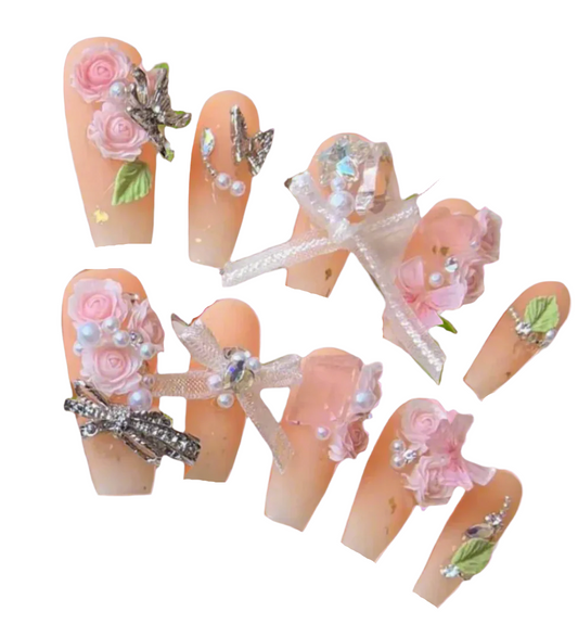 Handmade 3D Rose, Ribbons, Butterfly, Rose And Leafs Glow in the Dark