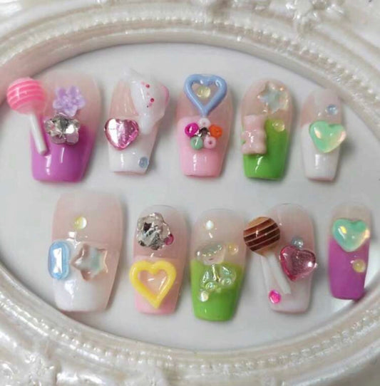 Long Coffin Heart, Candy, And Stars Rhinestone