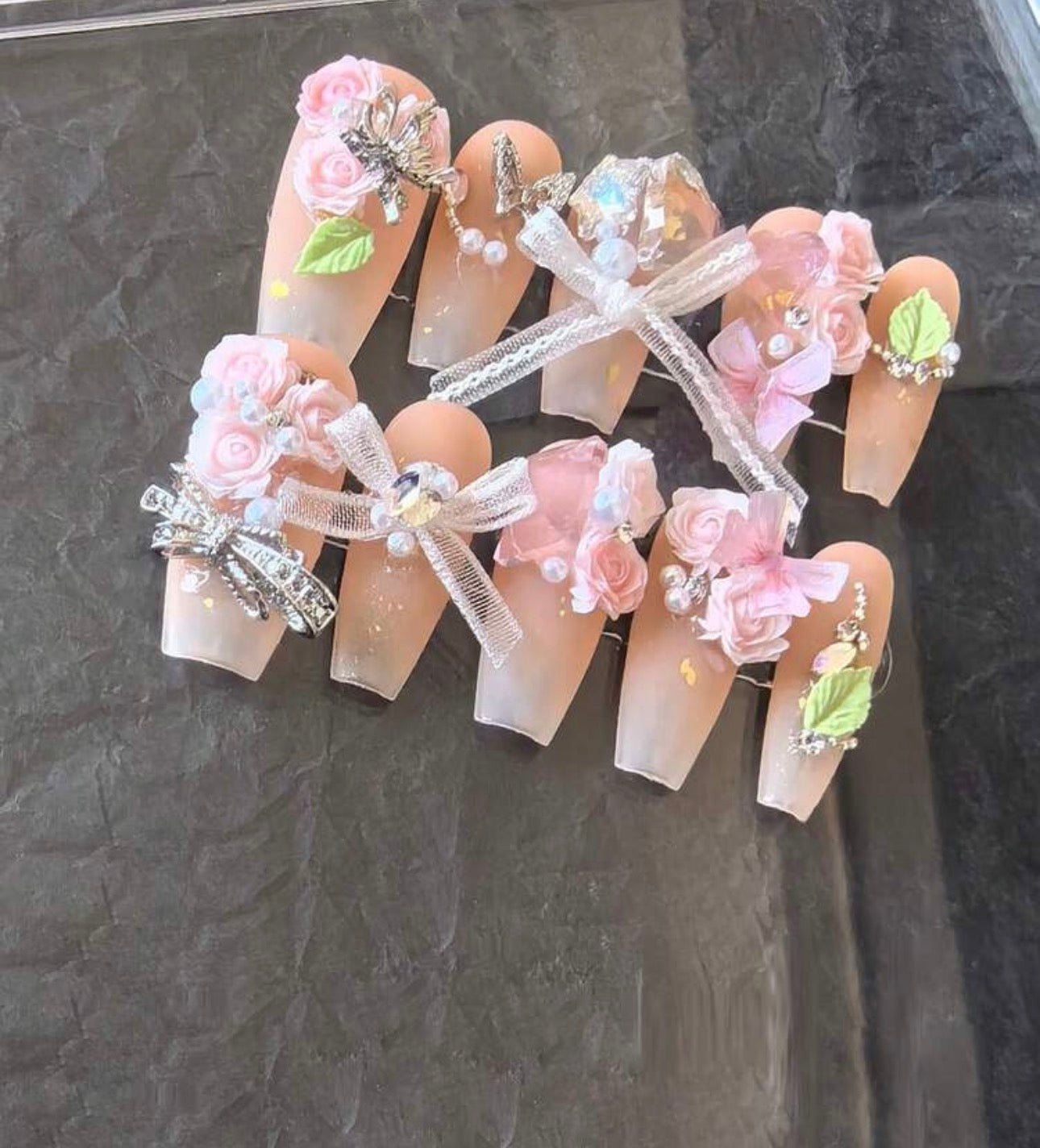 Handmade 3D Rose, Ribbons, Butterfly, Rose And Leafs Glow in the Dark