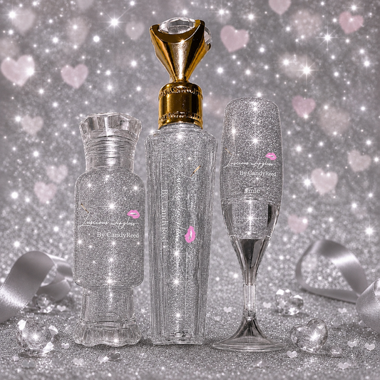 (3 Piece Set) Queen Ice Me Out Glitter  Faux Wand, Candy Tube And Wine Glass Luscious Lip Gloss